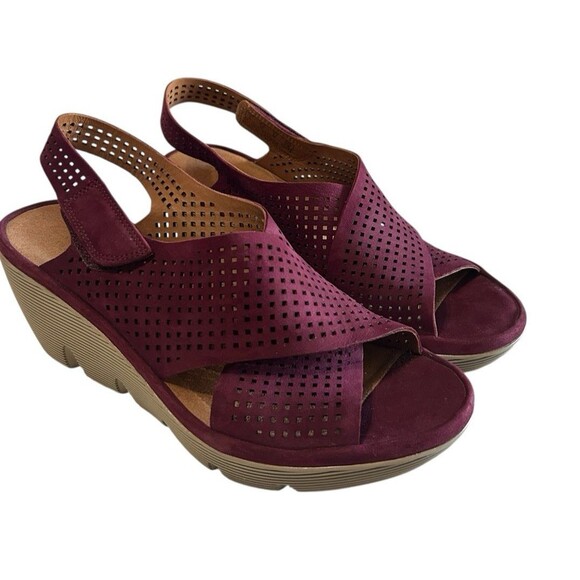 Clarks Clarene Award Womens 9.5M Plum Purple Nubuck Leather Wedge Sandal - Picture 5 of 16